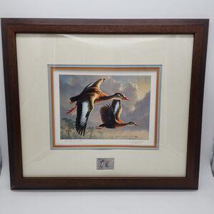 James Hautman 1990 Federal Duck Stamp Print With Stamp Whistling Tree Ducks 1989